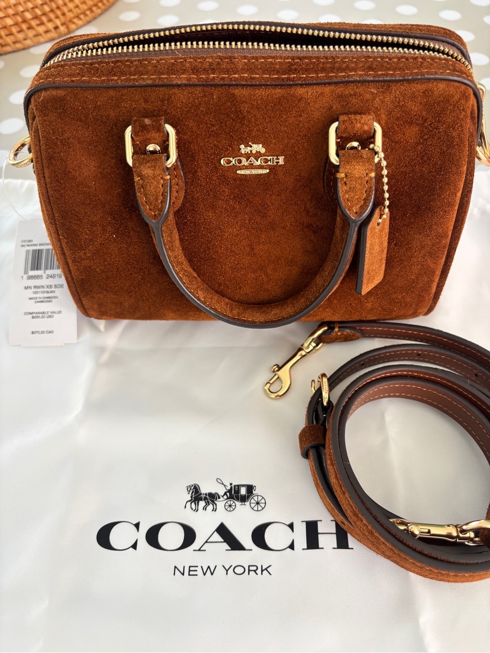NWT Coach Mini Rowan Crossbody Bag CEQ65 Warm Brown Suede